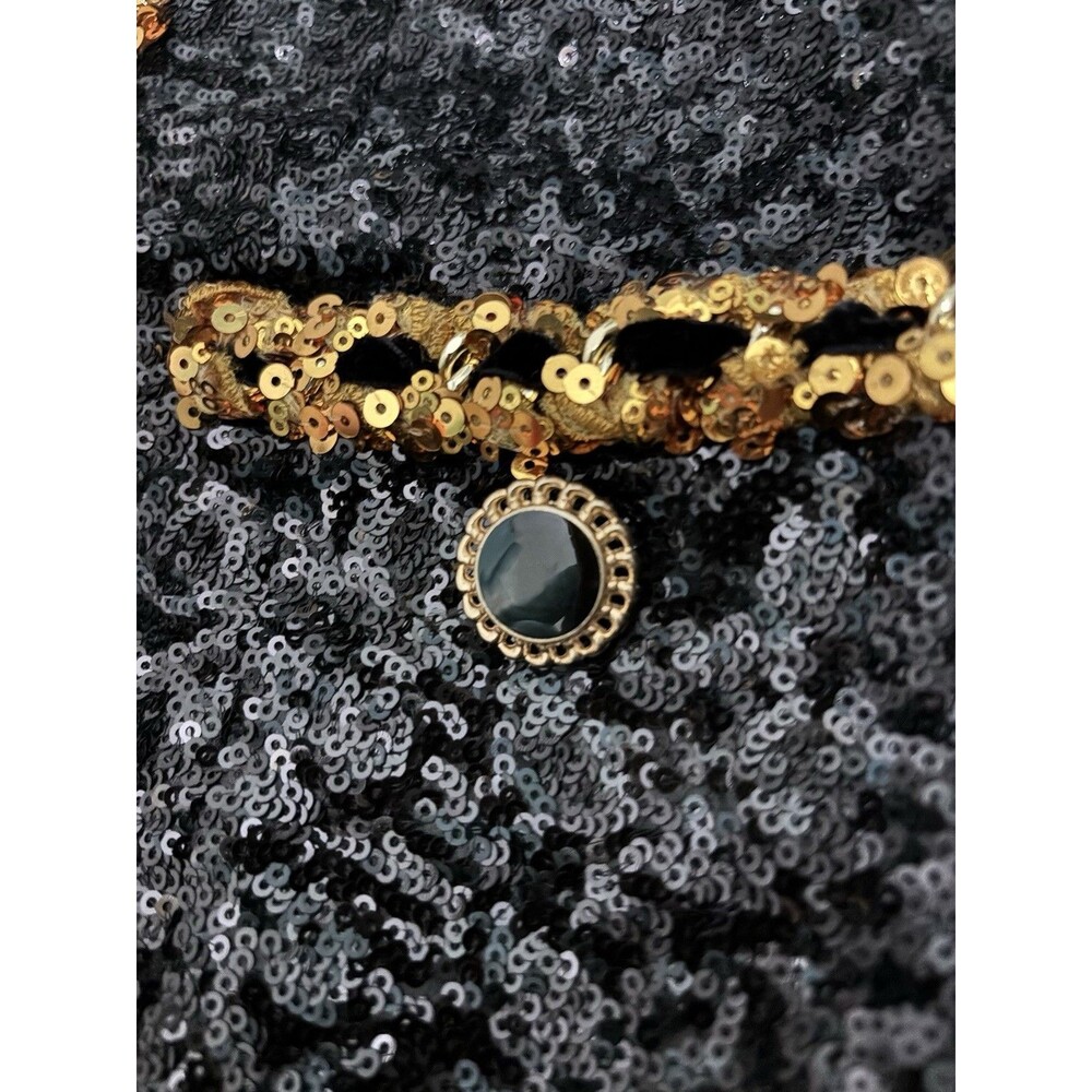 Miss Rosier Eulalia black embellished mini dress Sz S Sequin Gold Party Cocktail - Picture 11 of 16
